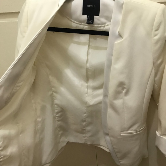 💥Forever 21 Open-Front No-Collar Blazer S White - Picture 5 of 8